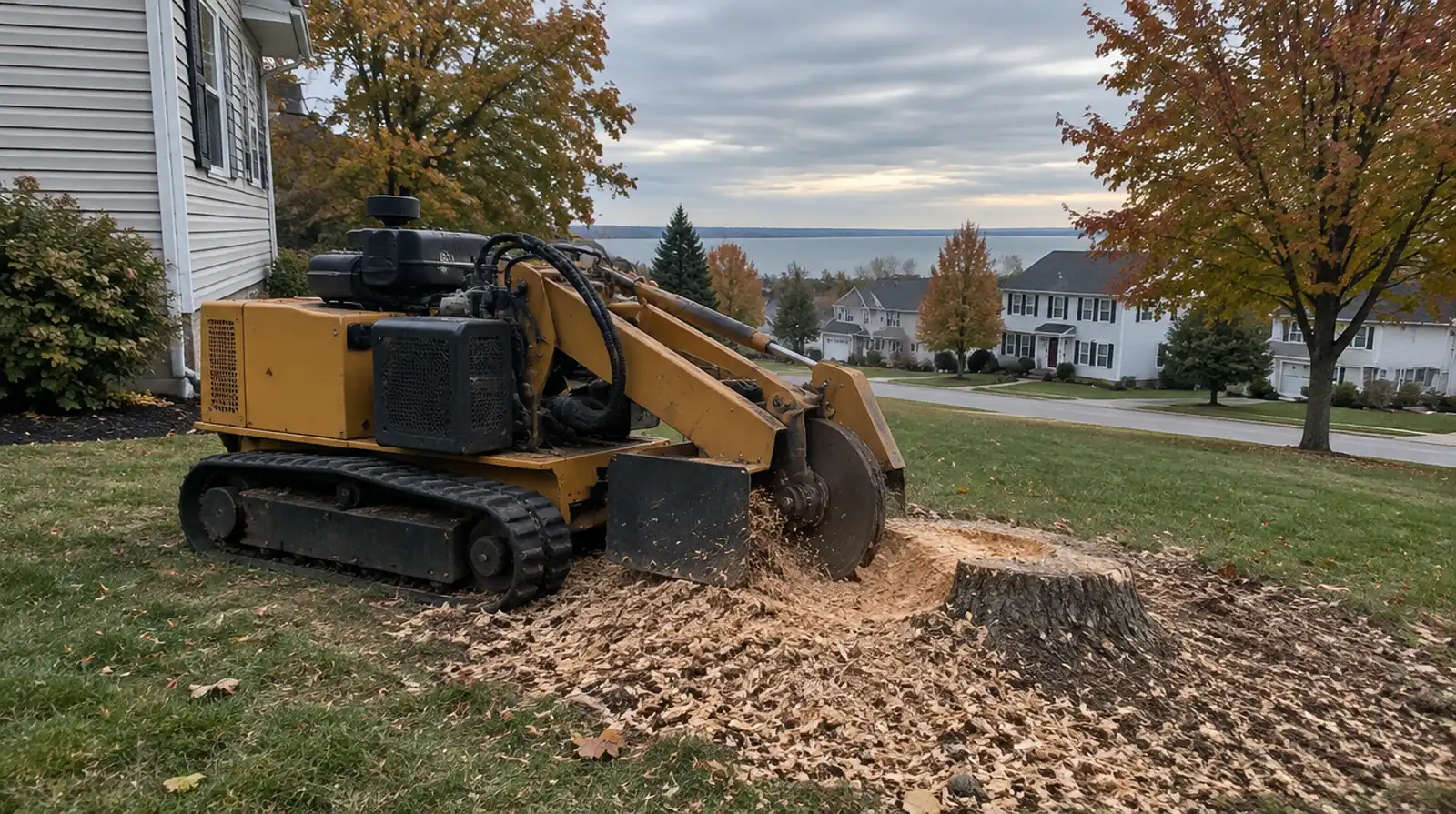 Stump grinder removing a tree stump in Millcreek, PA